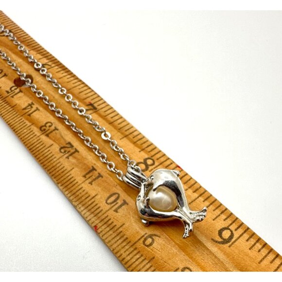 Dolphin Pearlcore Sea Siren Pendant Necklace Love Caged Silver Coquette Romance - Picture 8 of 8